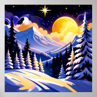 Winterliche Nachtlandschaft mit schneebedeckten Be