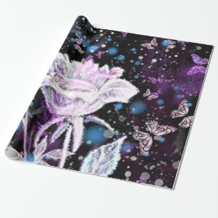 Winterliche Rose und Schmetterlinge - Schöne Geschenkpapier