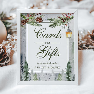 Winterliche rustikale Kiefern Laternen Karten Gesc Poster