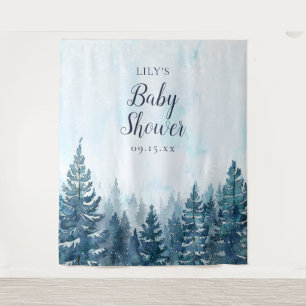Winterliche rustikale Kiefernwald-Baby-Shower-Foto Wandteppich