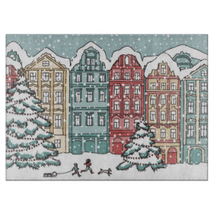Winterliche Stadtszene Schneidebrett