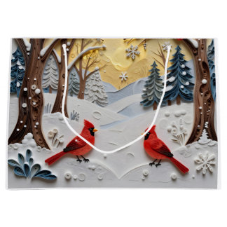 Winterliche Szene | Verzauberter Wald & Kardinale Große Geschenktüte