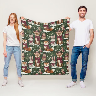 Winterliche Tierwelt mit Füchsen, Hirschen und Eul Fleecedecke