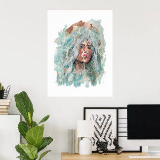 Winterliche Umarmung | Expressives Wasserfarbenpor Poster