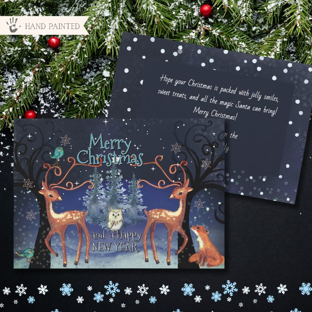 Winterliche Wald-Rentiere Weihnachten (Whimsical Winter Woodland Reindeer Christmas Holiday Card)