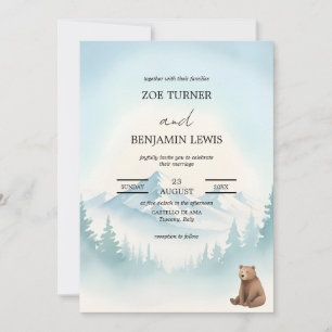 Winterliche Waldgebirgswasserfarben-Hochzeit Einladung