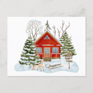 Winterliche Waldhütte und Waldbesucher  Postkarte