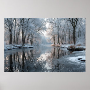 Winterliche Waldlandschaft mit einem ruhigen Fluss Poster
