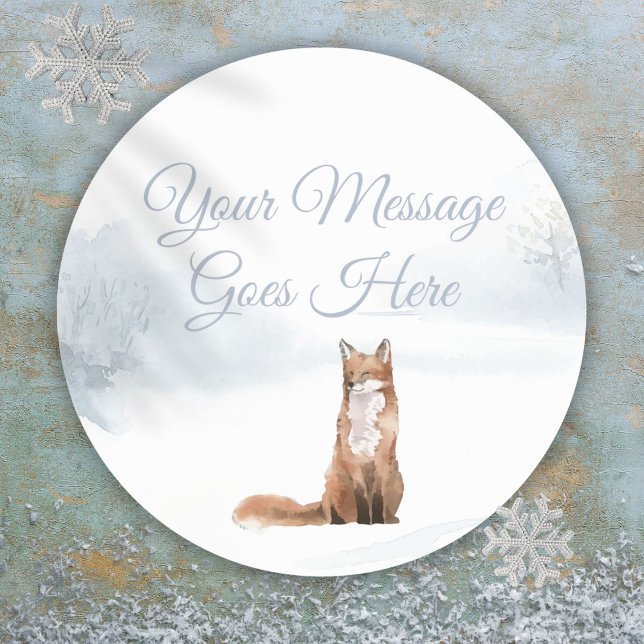 Winterliche Waldszene Fuchs Runder Aufkleber (Winter Woodland Scene Fox Classic Round Sticker)