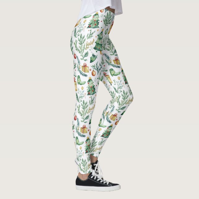 Winterliche Weihnachtsbäume, Geschenke und Ornamen Leggings (Rechts)