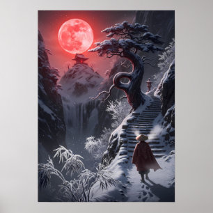 Winterliche Zen-Reise: Roter Mondtempel Poster