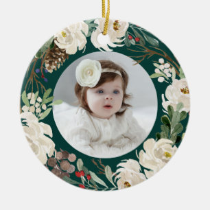 Winterlicher Blumenkranz Weihnachtsdekoration Keramik Ornament