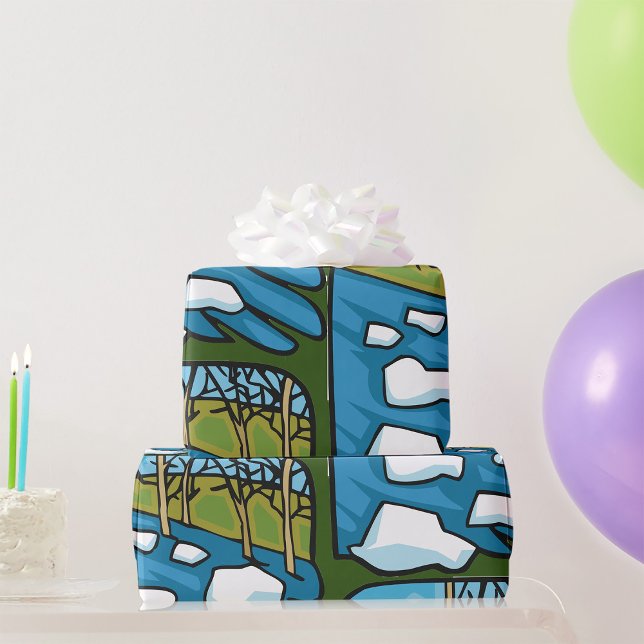 Winterlicher Fluss mit Eisschollen Geschenkpapier (Von Creator hochgeladen)