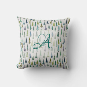 Winterlicher Forstkiefernbaum-Muster-Monogramm-Dek Kissen
