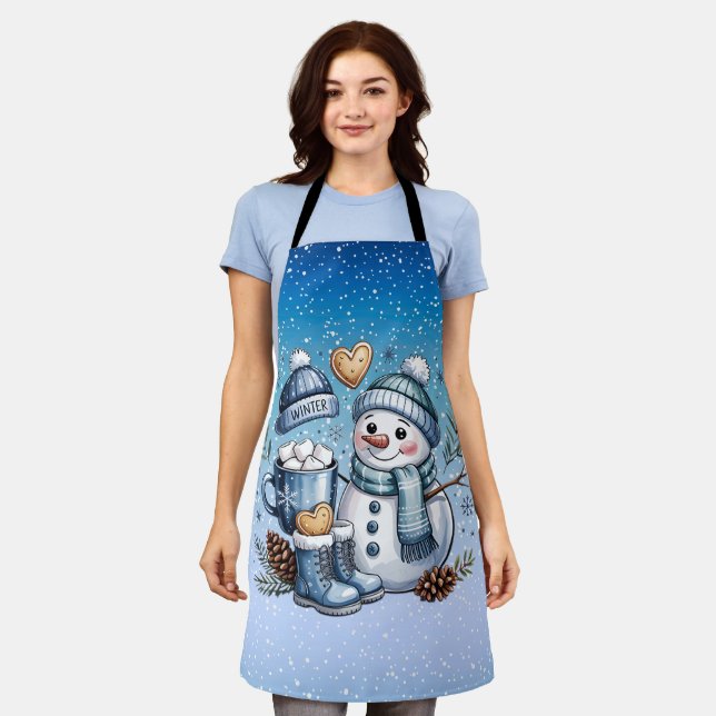 Winterlicher gemütlicher Schneemann Schürze (Getragen)