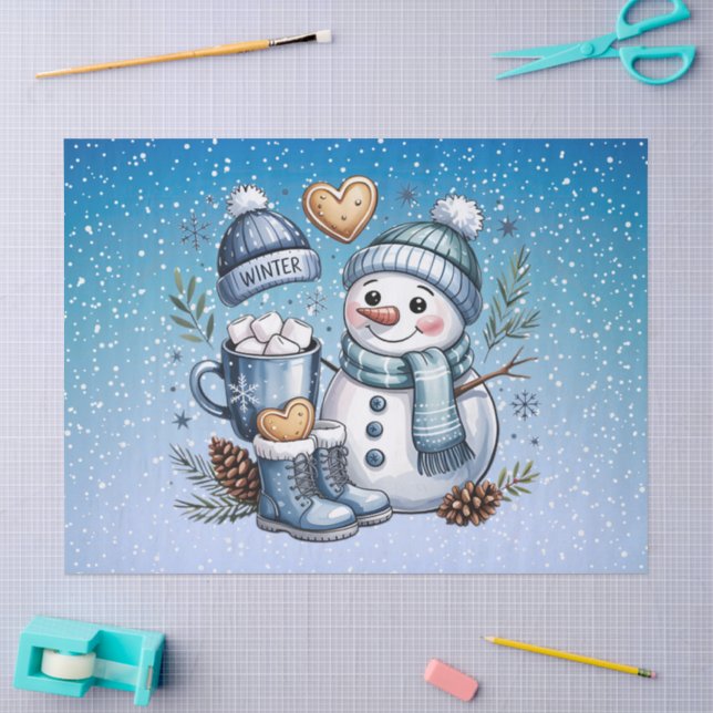 Winterlicher gemütlicher Schneemann Seidenpapier (Basteln)