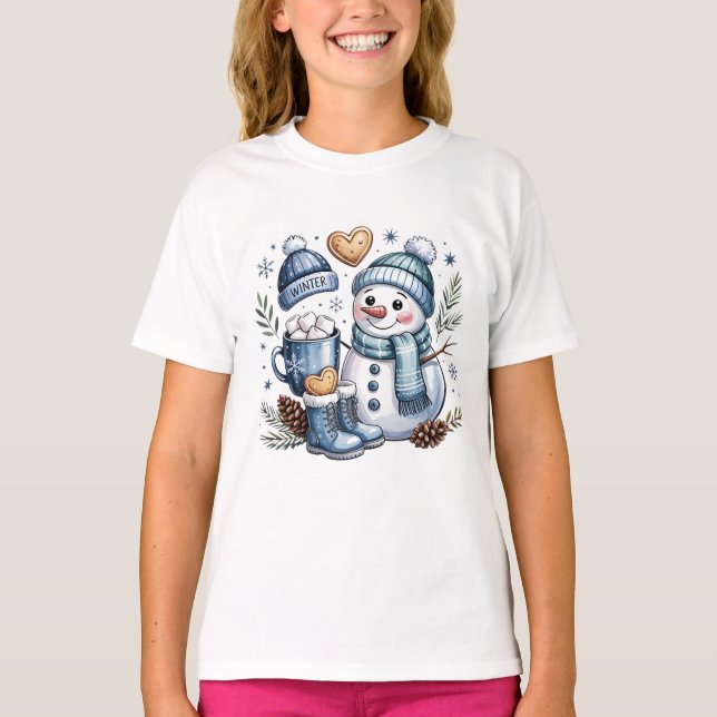 Winterlicher gemütlicher Schneemann  T-Shirt (Vorderseite)