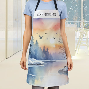 Winterlicher personalisierter Küchen-Schneeseen fü Schürze
