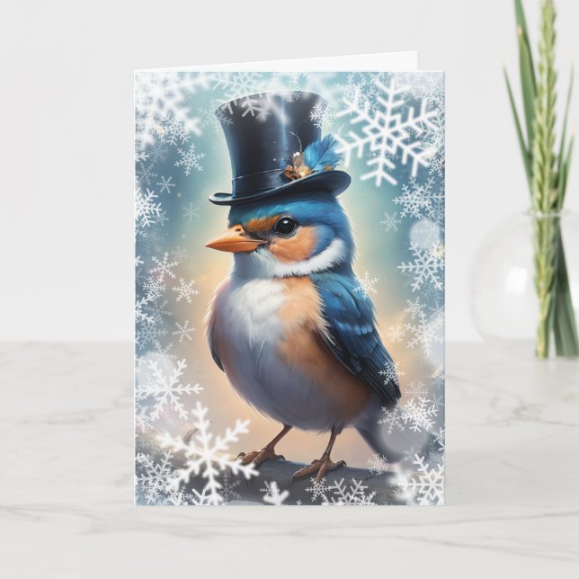 Winterlicher schicker Vogel Feiertagskarte (Vorderseite)