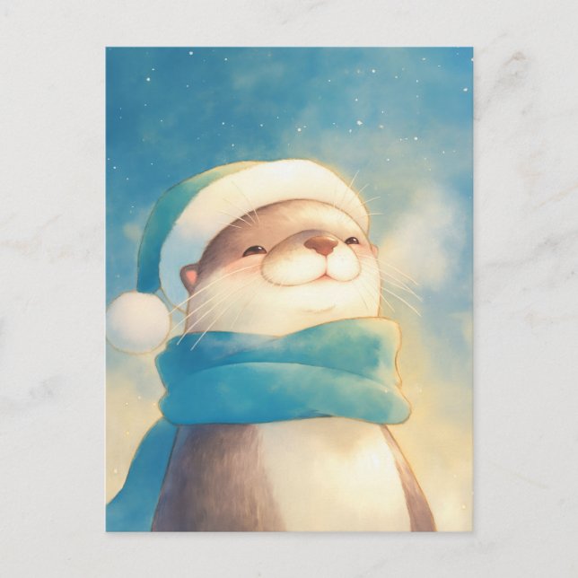 Winterlicher Seeotter-Blauer Schal Postkarte (Vorderseite)