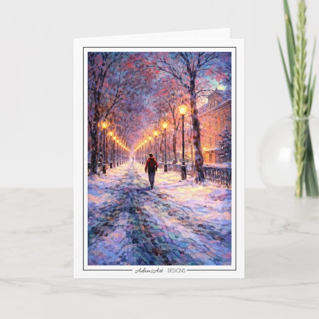 Winterlicher Spaziergang unter Straßenlaternen – I Karte (Vorderseite)