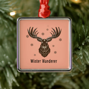 Winterlicher Wanderer Rustikaler Hirsch Majestät Ornament Aus Metall
