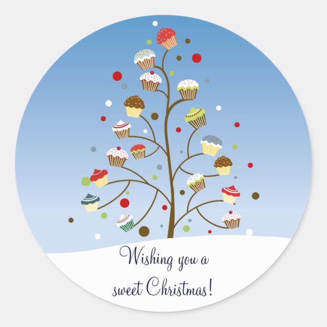 Winterlicher Weihnachtsbaum von Cupcakes Runder Aufkleber (Vorderseite)