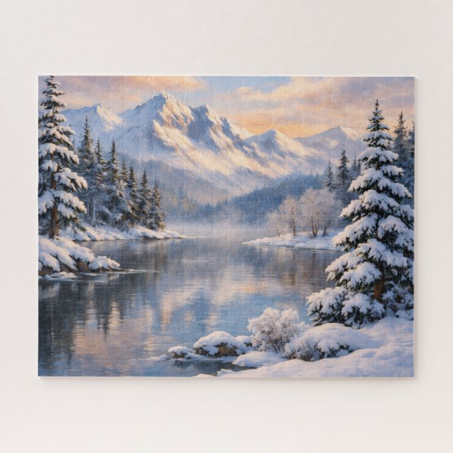 Winterliches Bergsee-Reflektionspuzzle (Horizontal)