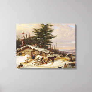 Winterliches Blockhütten-Kunstleinwanddruck Leinwanddruck