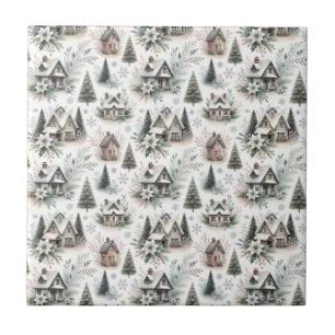 Winterliches Cottage-Schneefallmuster Fliese