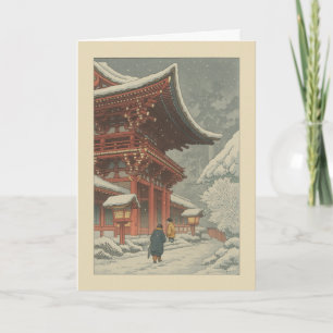 Winterliches japanisches Tempel-Ukiyo-e-Christmas- Feiertagskarte