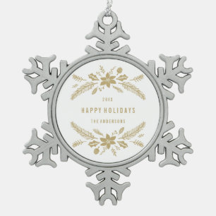 Winterliches Laub Gold Schneeflocken Zinn-Ornament