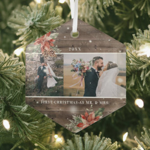 Winterliches Laub Verheirateter First Christmas Ornament Aus Glas