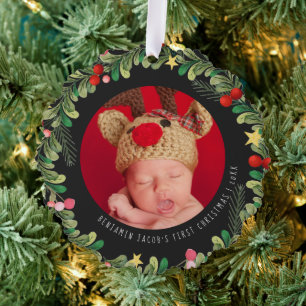 Winterliches Laubwerk Baby's erstes Weihnachten Ornament Karte