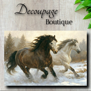 Winterliches Paar galoppierender Pferde Decoupage Seidenpapier