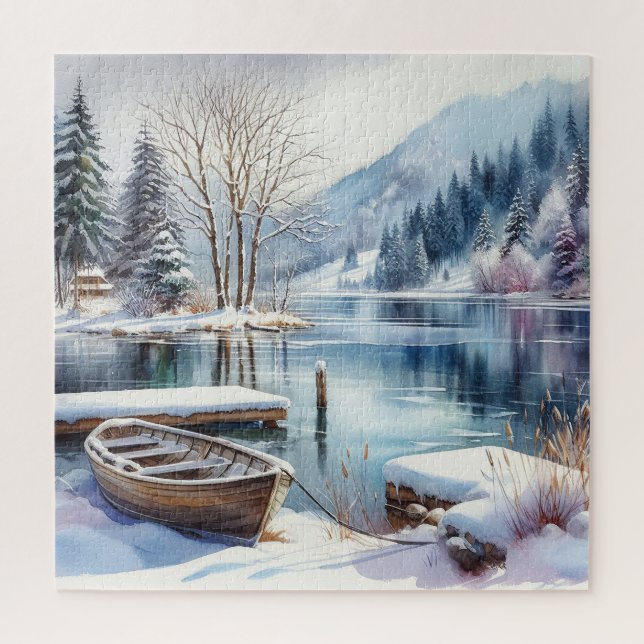 Winterliches Seenszene-Puzzle (Vertikal)