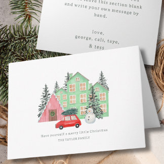Winterliches Weihnachts-Cottage Wasserfarbe gefalt Feiertagskarte
