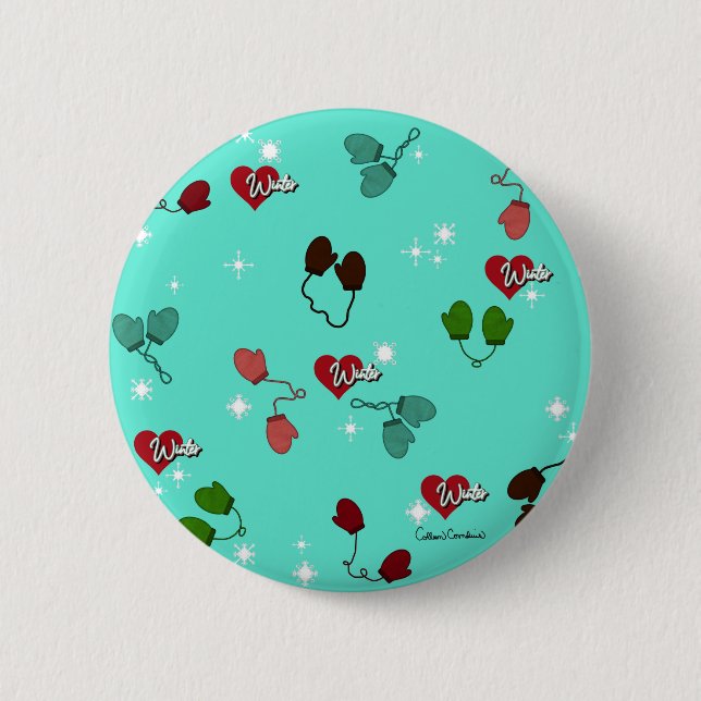 Winterliebe Handschuhe und Schneeflockenmuster Button (Vorderseite)