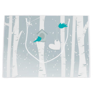 Winterliebvögel in Weiß und Grau Große Geschenktüte