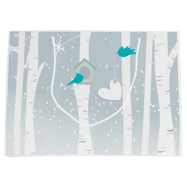 Winterliebvögel in Weiß und Grau Große Geschenktüte (Vorderseite)