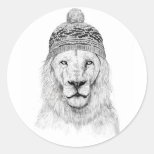 Winterlion (bw. runder aufkleber