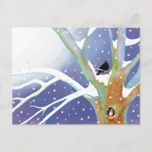 Wintermärchen - Singende Amsel und ein Gnom Postkarte