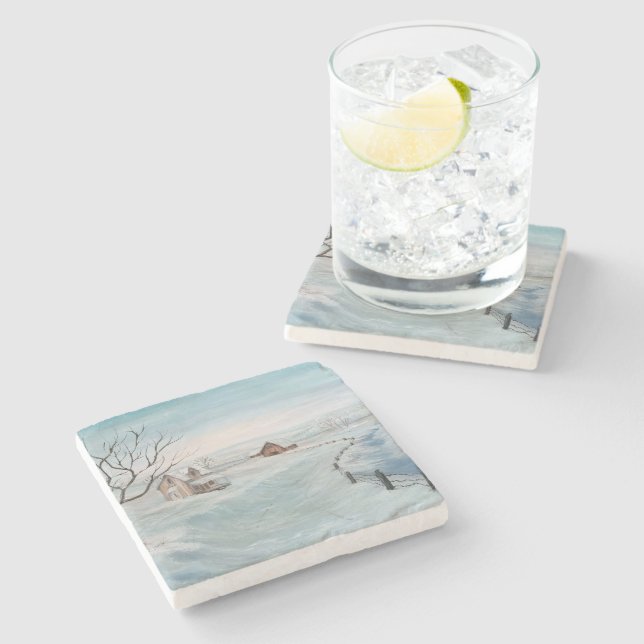 Wintermärchen von Sherry Shedenhelm Steinuntersetzer (Seitenansicht)