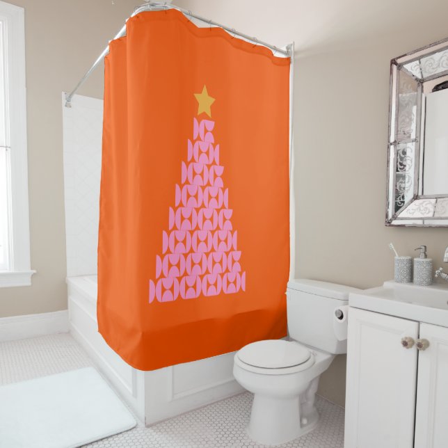 Wintermarkt 02 Weihnachtsbaum Rosa und Orange Duschvorhang (Beispiel)