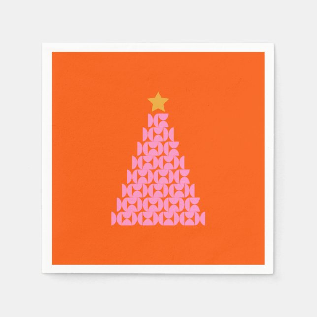 Wintermarkt 02 Weihnachtsbaum Rosa und Orange Serviette (Vorderseite)