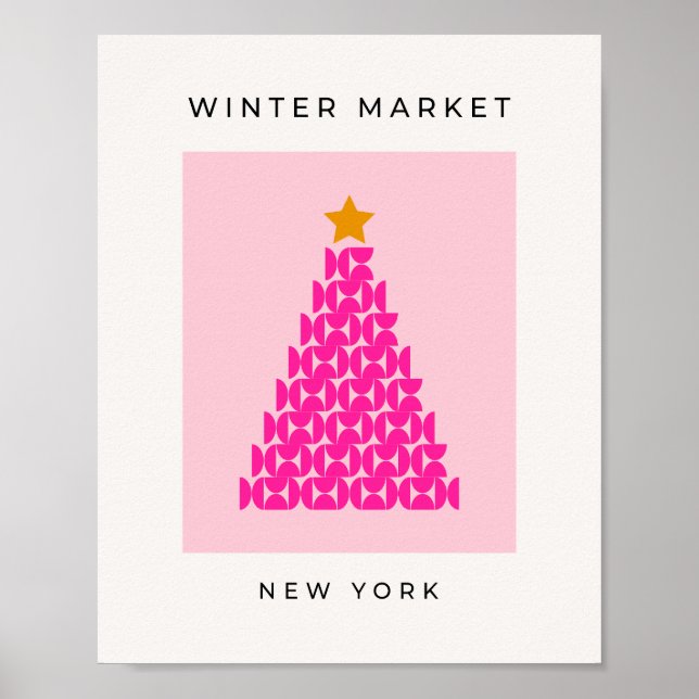 Wintermarkt 09 Preppy Pink Weihnachtsbaum Poster (Vorne)