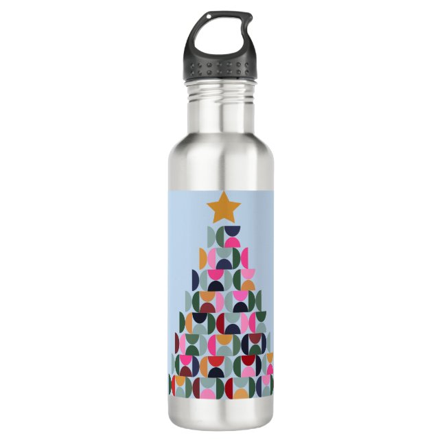 Wintermarkt 10 farbenfroher Weihnachtsbaum Edelstahlflasche (Vorderseite)