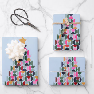 Wintermarkt 10 farbenfroher Weihnachtsbaum Geschenkpapier Set