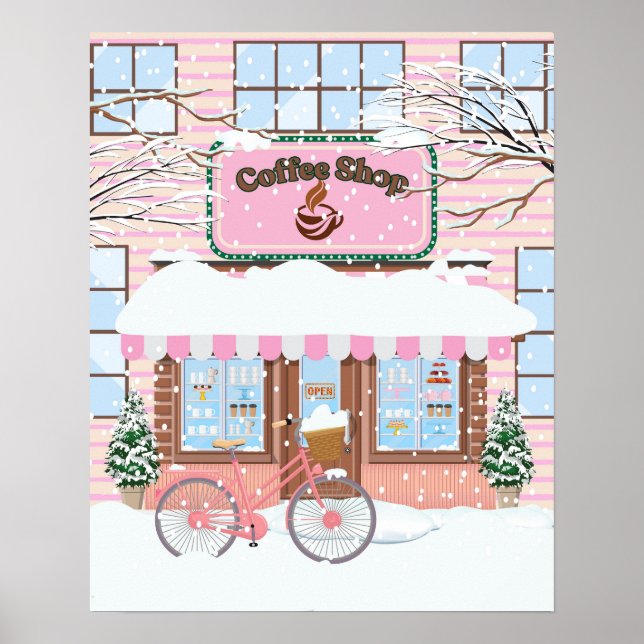 Wintermärsche, ein gemütlicher Coffee Shop im Schn Poster (Vorne)