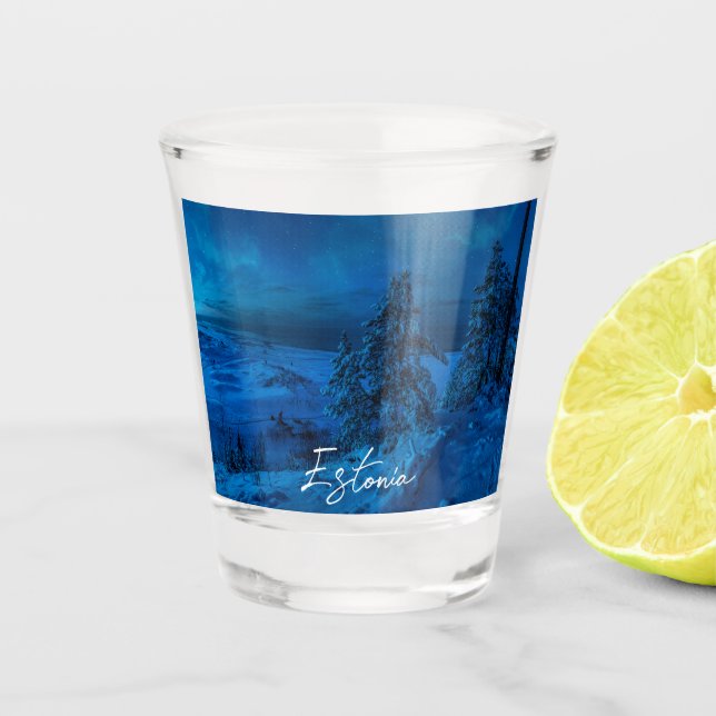 Wintermeerküste im Mondlicht Schnapsglas (Vorderseite)
